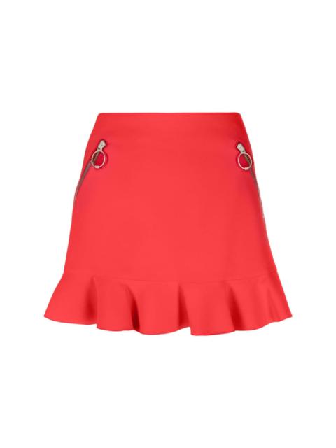 zip-pockets ruffled miniskirt