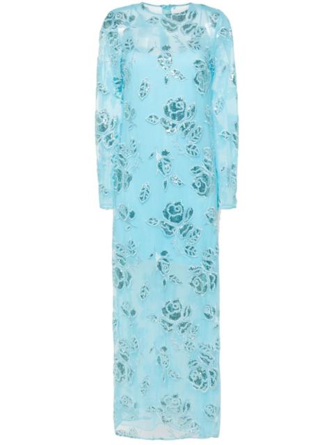 ROTATE floral-embroidery maxi dress