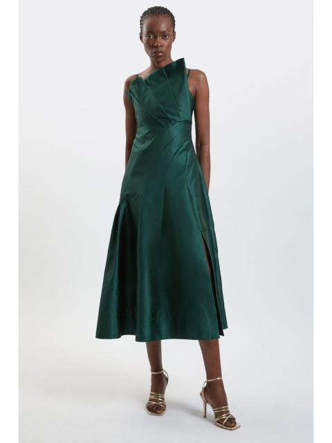 KAREN MILLEN Structured Satin Asymmetric Full Maxi Dress