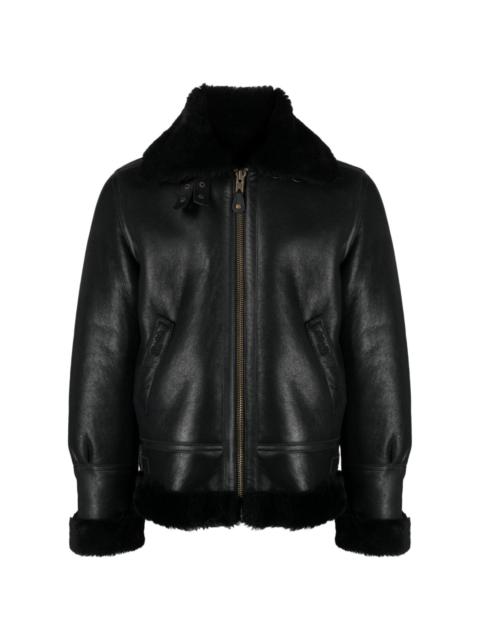 Schott shearling-trim leather aviator jacket