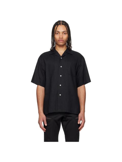 Black Side Vents Op Collar Linen Shirt