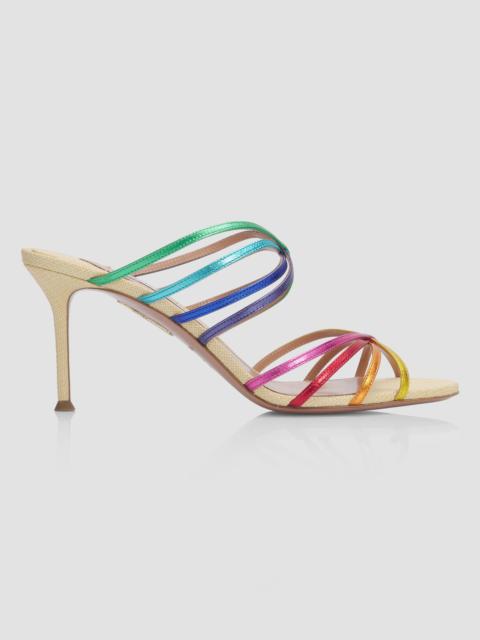 AQUAZZURA Women's Tell Me 75MM Rainbow Leather and Raffia Mule Sandals - Gold Multi