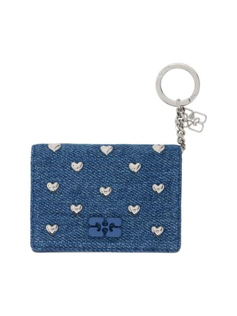 GANNI Navy Flap Heart Studs Bou Card Holder