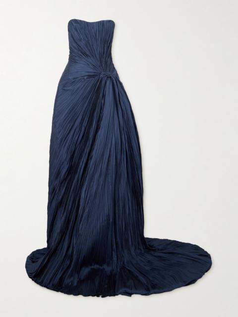 MARMAR HALIM Strapless plissé-taffeta gown Navy