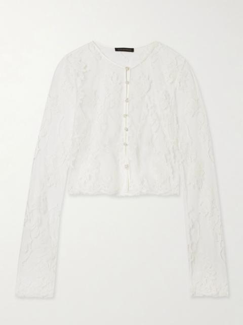KIKI DE MONTPARNASSE Dominique cropped faux pearl-embellished cotton-blend lace top Ivory