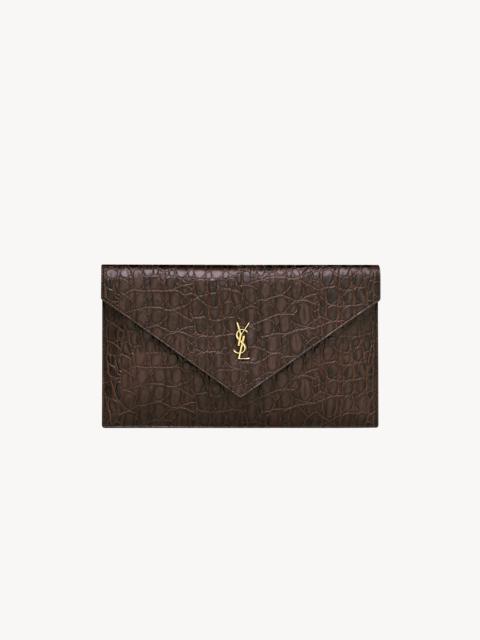SAINT LAURENT PARIS POUCH IN CROCODILE-EMBOSSED LEATHER