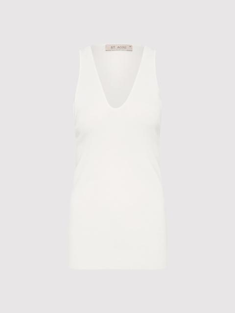 ST. AGNI Plunge Neck Knit Top - White