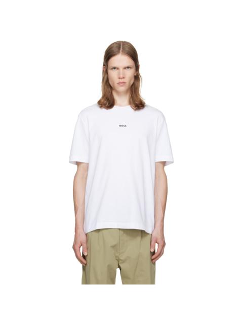 BOSS White Stretch-Cotton Contrast Logo T-shirt