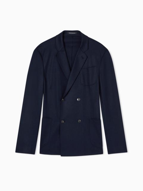 EMPORIO ARMANI DOUBLE-BREASTED BLAZER IN ULTRA-LIGHTWEIGHT COMPACT WOOL JERSEY