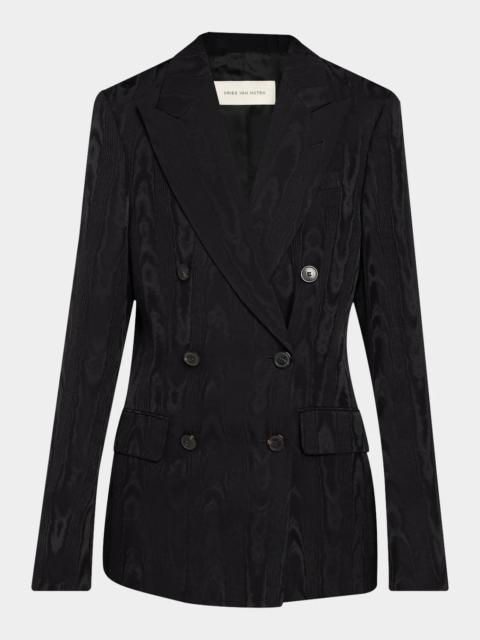 Dries Van Noten Barrysta Double-Breasted Moiré Fitted Jacket
