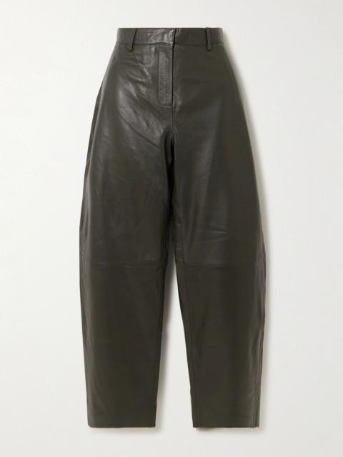 ST. AGNI Leather tapered pants Army green