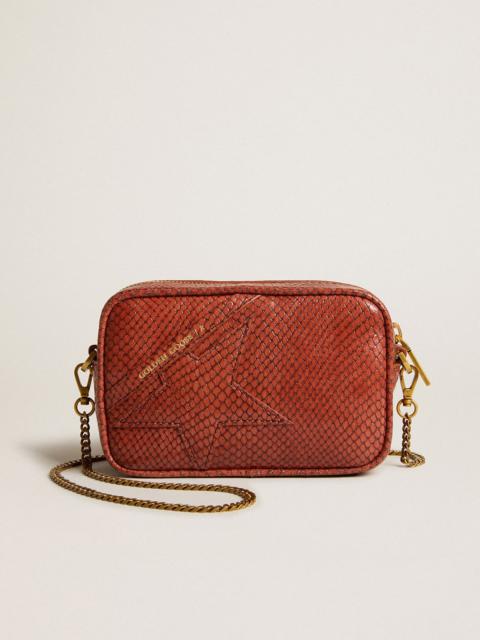 Golden Goose Mini Star Bag in rust-colored snake-print leather