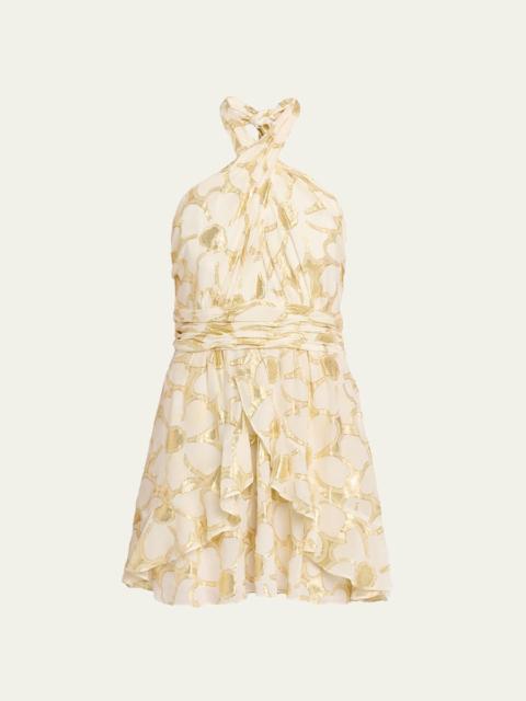 RAMY BROOK Reuben Metallic Floral Halter Mini Dress