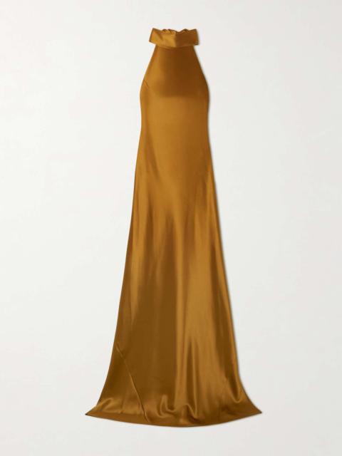 GALVAN Sienna satin halterneck gown Light brown