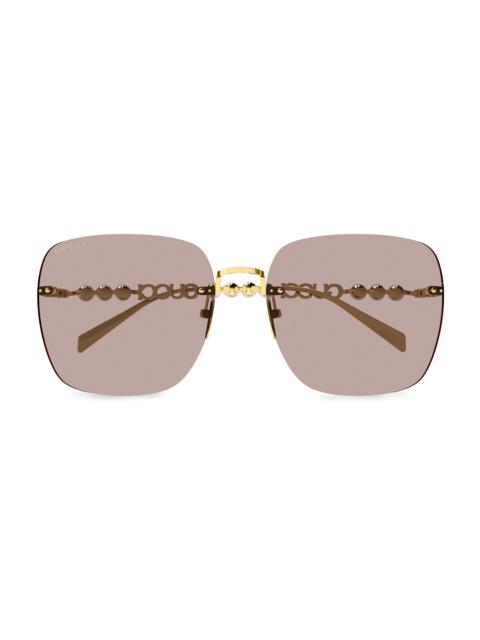 GUCCI Women's Fashion Show 63MM Square Sunglasses - Gold White Brown