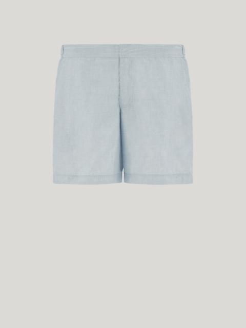 Canali BRIANZA GREEN SWIM SHORTS IN TECHNICAL FABRIC WITH LOGOED SIDE BUCKLES