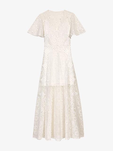 maje Floral-Pattern V-Neck Guipure-Lace Maxi Dress