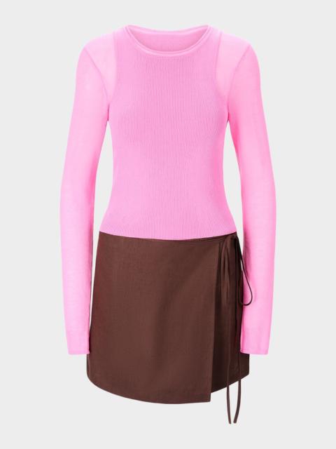 STAUD Taylor Mixed-Media Mini Dress