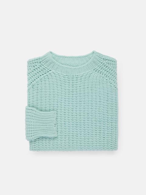J. PRESS MADE-IN-SCOTLAND ICY BLUE LAMBSWOOL SHAKER STITCH CREW NECK SWEATER