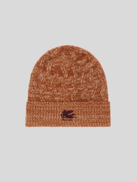 Etro CASHMERE BEANIE WITH CABLE DETAIL AND PEGASO EMBROIDERY