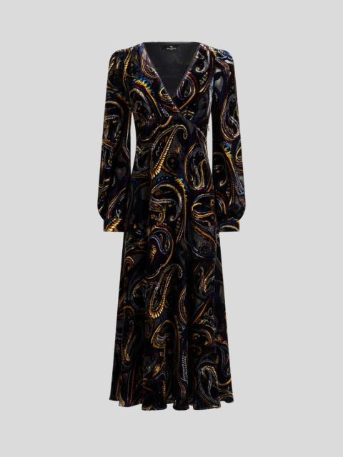 Etro MIDI WRAP DRESS IN BURNOUT VELVET WITH PAISLEY FOLIAGE MOTIF