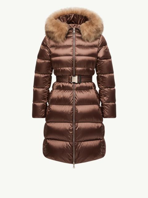 Moncler Leersies Shearling Trimmed Hooded Long Down Coat
