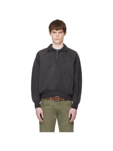 RRL by Ralph Lauren Black French Terry Quarter-Zip Polo
