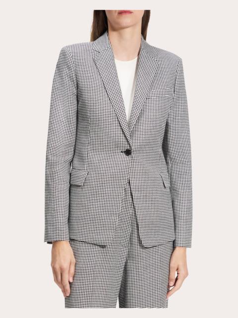 Houndstooth Linen Slim-Fit Blazer