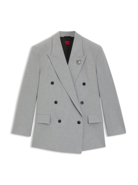 HUGO RELAXED-FIT BLAZER WITH ENAMEL FLOWER BROOCH
