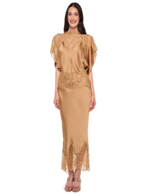 NORMA KAMALI BIAS MIDCALF SKIRT W/ LACE