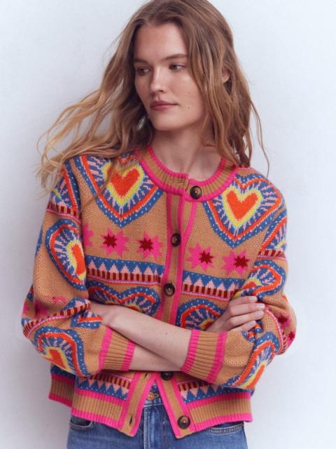 BODEN Abi Jacquard Cardigan-Camel Melange, Hearts