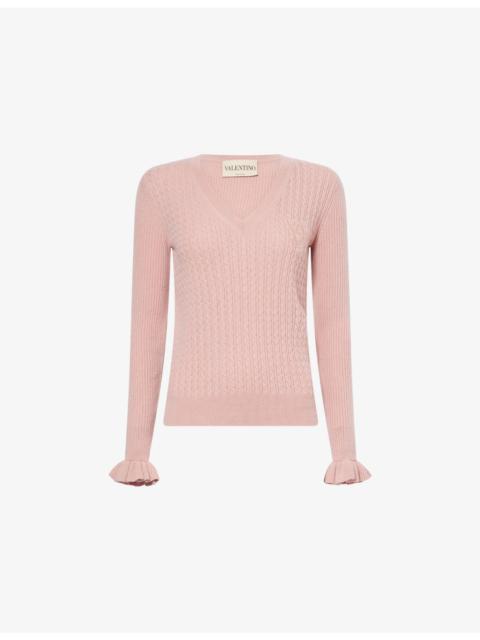Valentino Logo-Embroidery Cable-Knit Cashmere Jumper