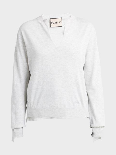 Plan C Split V-Neck Long-Sleeve Cashmere Sweater