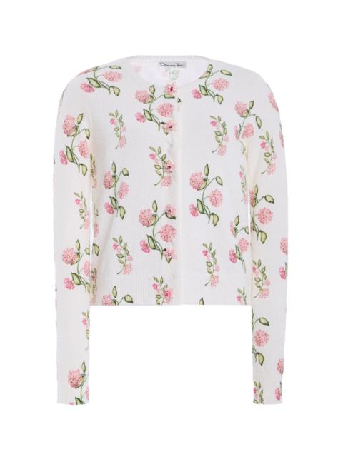 Oscar de la Renta Floral Cotton-Blend Cardigan Tank Twin Set ivory