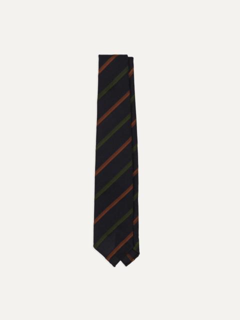 Drake's Navy, Green and Brown Multi Stripe Hand Rolled Silk Grenadine Tie