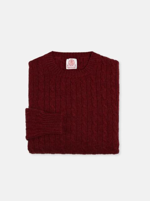 J. PRESS MADE-IN-SCOTLAND BURGUNDY CASHMERE CABLEKNIT SWEATER