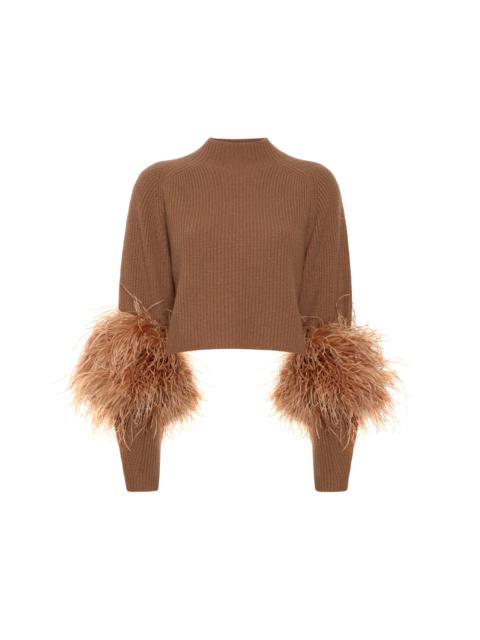 LAPOINTE Cashmere Silk Cropped Raglan Sweater With Feathers