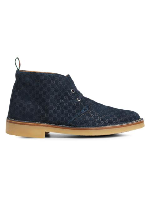 GUCCI Men's GG Suede Ankle Boots - Blue