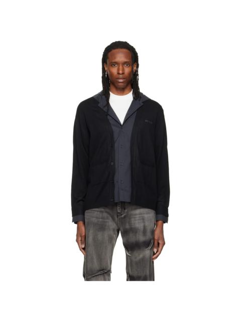 We11done Black Hooded Shirt-Layered Cardigan