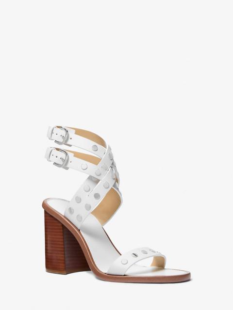 MICHAEL KORS Irene Studded Leather Block Heel Sandal