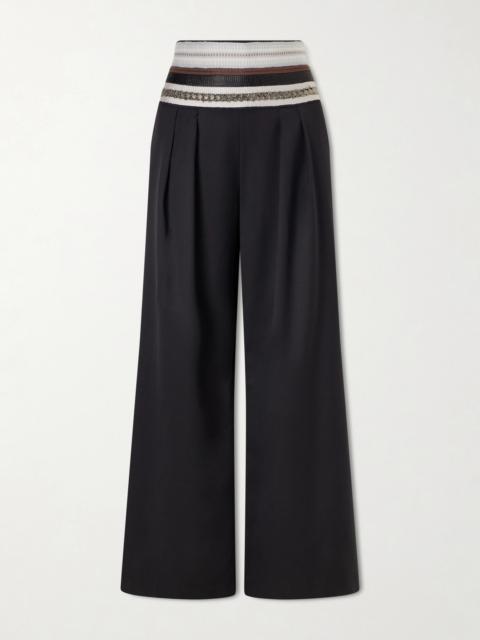 ABADIA Sadu Grosgrain-trimmed Wool-blend Twill Tapered Pants