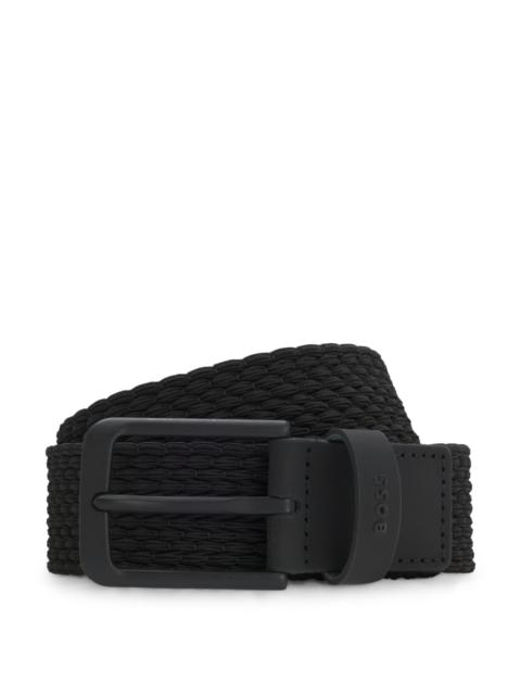 BOSS WOVEN BELT WITH LEATHER TRIMS AND LOGO DETAIL