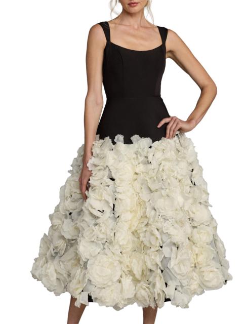MAC DUGGAL Women's 3D Floral Drop-Waist Midi-Dress - Black Cream