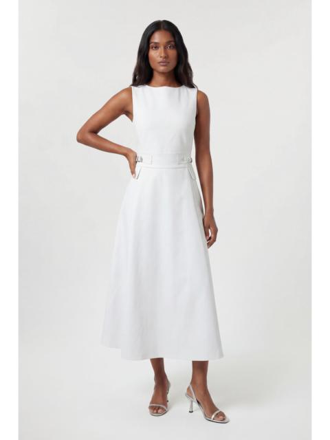 KAREN MILLEN Petite Premium Cotton Tailored Fabric Belted Buckle Midi Dress