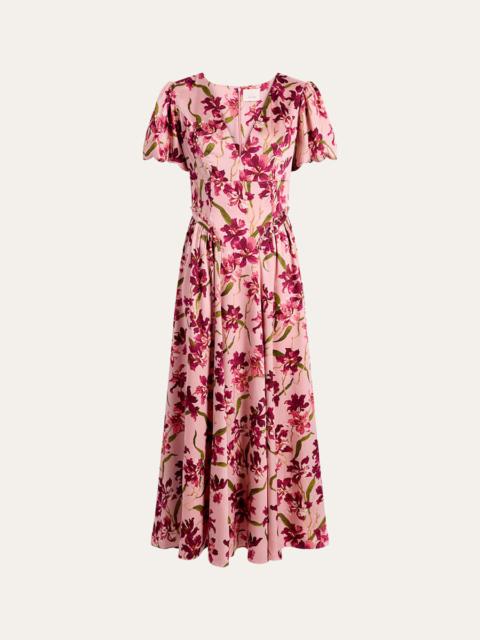 Cinq à Sept Katlin Trailing Hibiscus Midi Dress