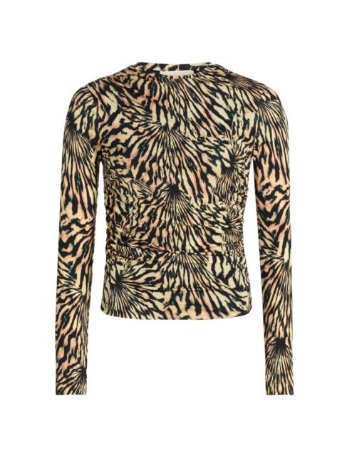 ULLA JOHNSON Women's Nova Ruched Tiger-Print Long-Sleeve Top - Celestite