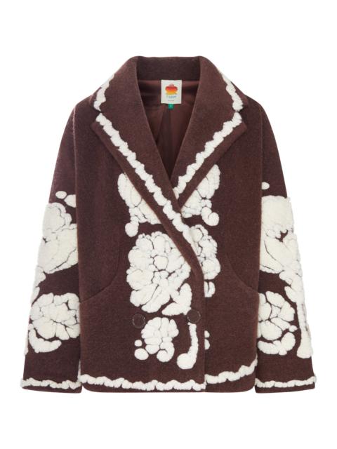 FARM RIO BROWN COAT WITH A CONTRASTING FLORAL PATTERN