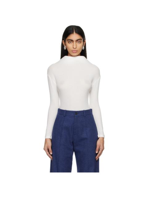 White Structured Collar Long Sleeve T-Shirt