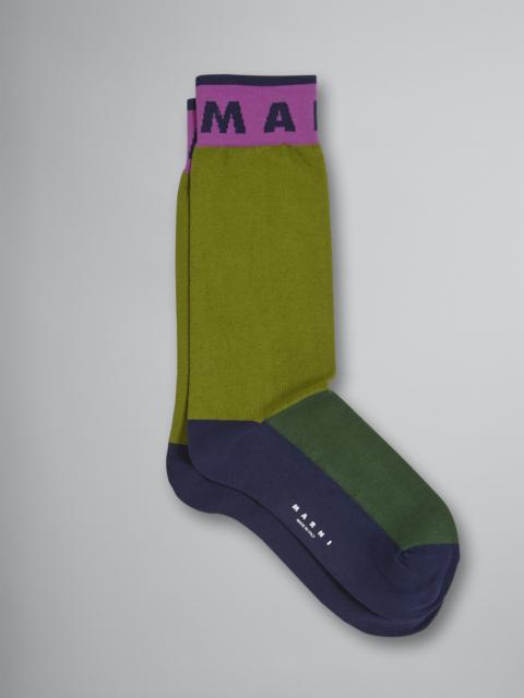 Marni TONE ON TONE GREEN AND BLUEBLACK COTTON NYLON SOCK