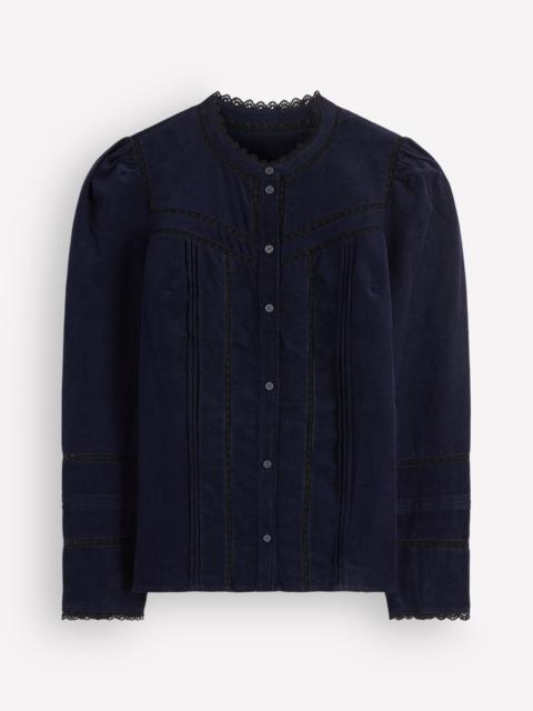 BODEN Carmen Lace Trim Cord Top-Navy